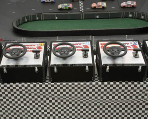 Micro-Reality Motorsports Race Track Interactive Three Driver Steering Stations
