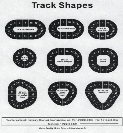 Nine Different Track Shapes and Sizes for Micro-Reality Motorsports Interactive Racing