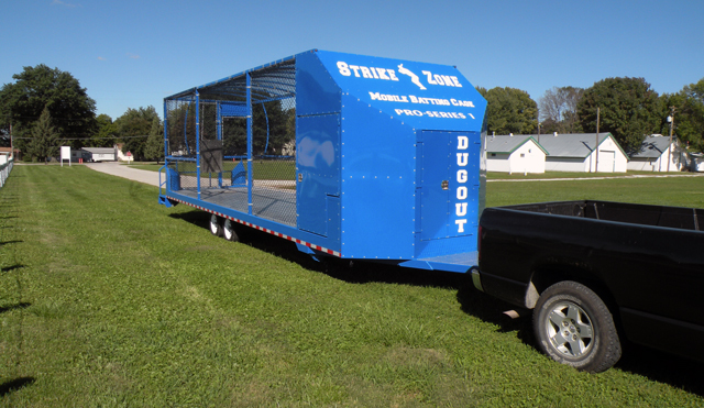 Softball or baseball batting cage mobile trailer